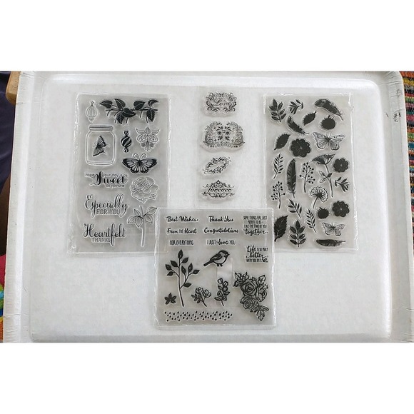 Lot Clear Cling Stamps Butterfly Flowers Feathers Leaf Bird Sweet  Unbranded - Picture 1 of 11